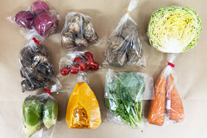 1月20日の無施肥無農薬栽培と自然栽培の定期宅配Mセット/青大根、赤かぶ、ニンジン、西洋南瓜、里芋、菊芋、ジャガイモ(男爵)、キャベツ(カット)、菜の花、ミニトマト